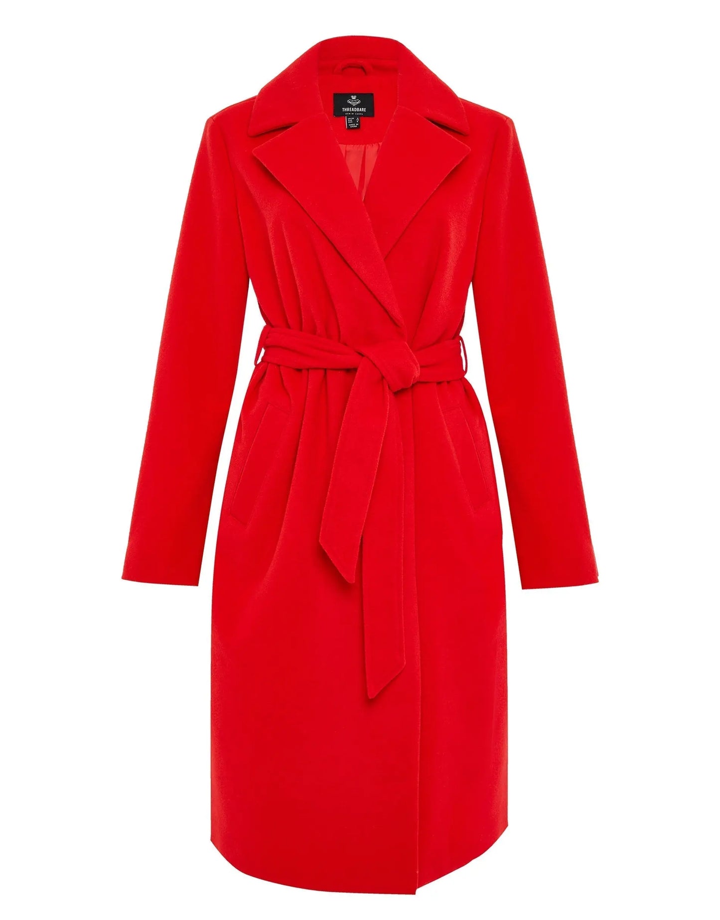 Women's Red Collared Belted Formal Coat Siouxe