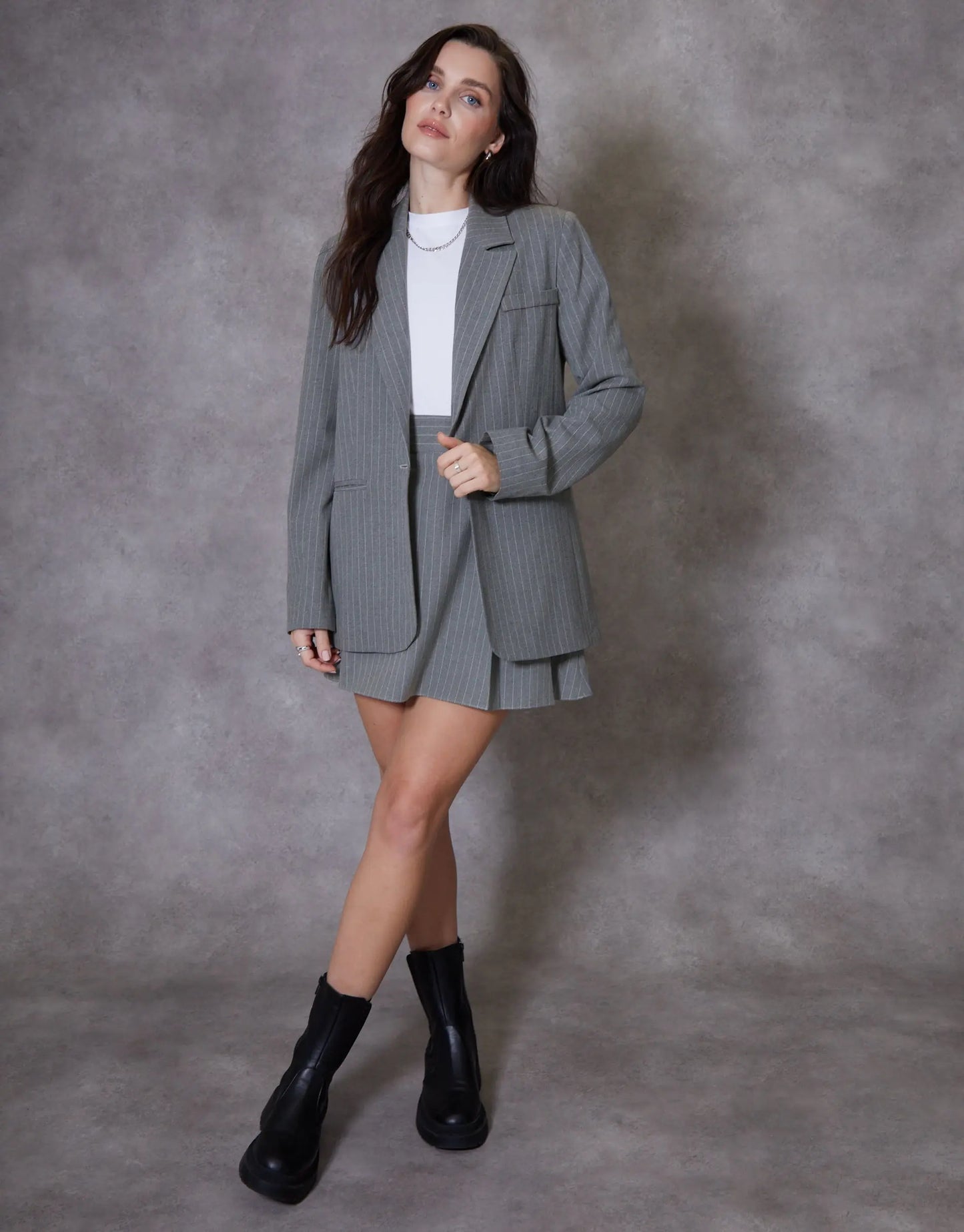 Women's Grey Pinstripe Lined Blazer Siouxe