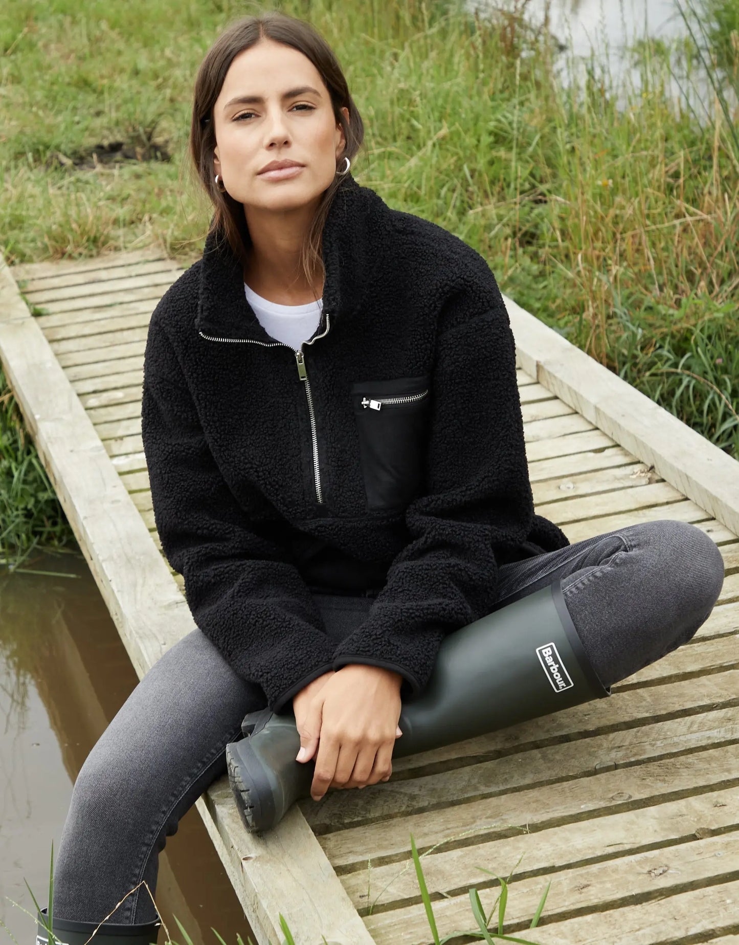 Women's Black Half Zip Borg Fleece Siouxe