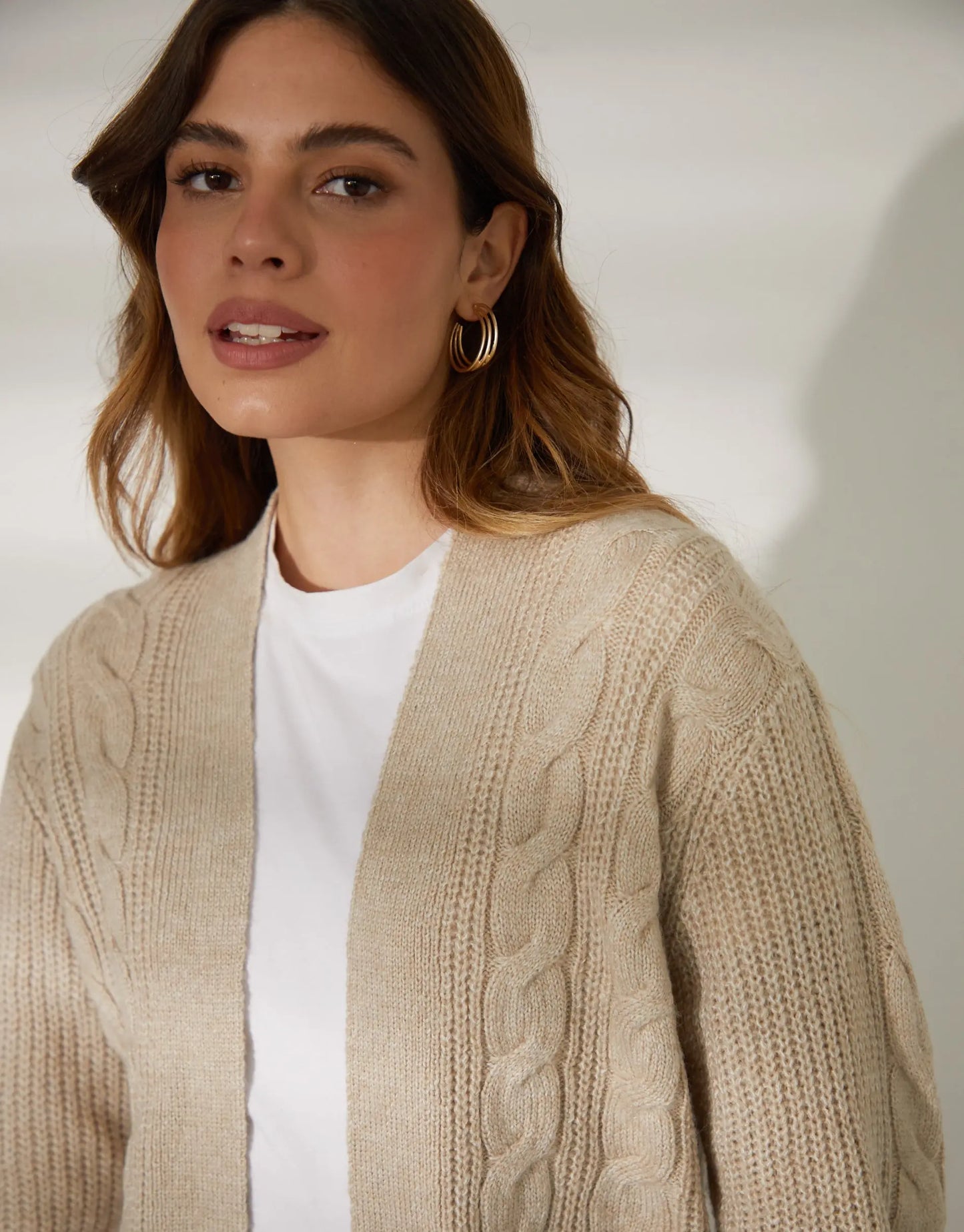 Women's Beige Cable Knit Cardigan Siouxe