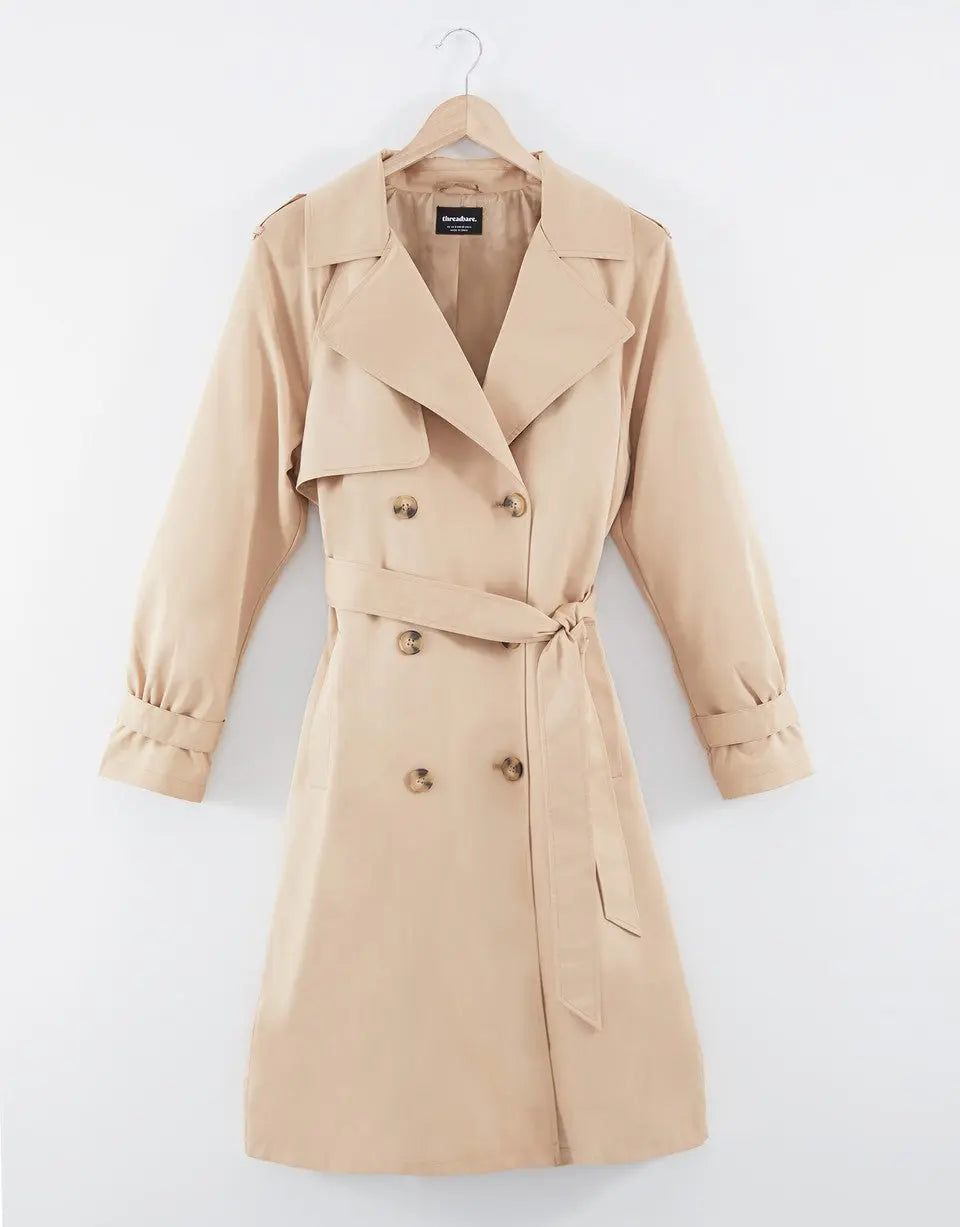 Women's Stone Double Breasted Trench Coat Siouxe