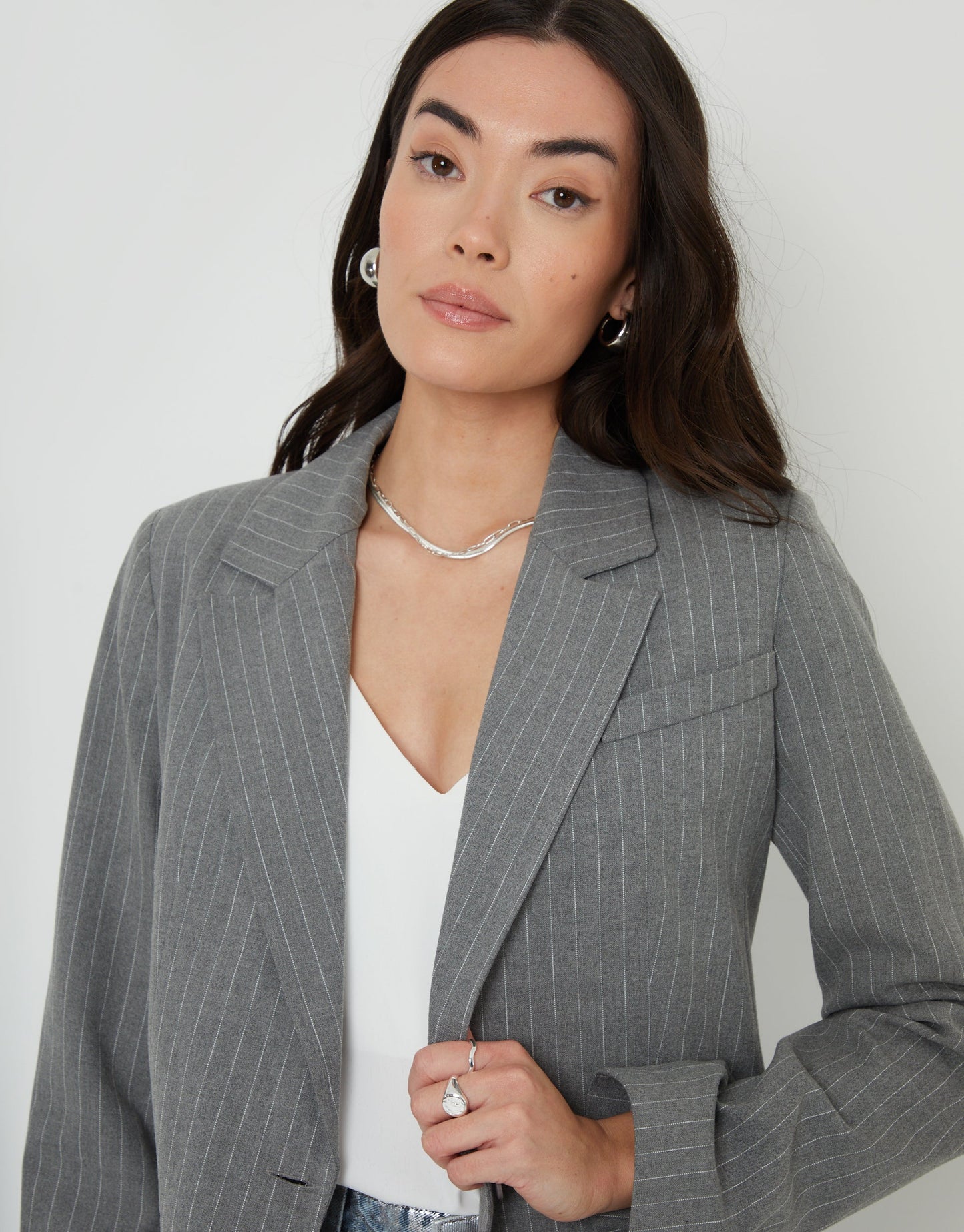 Women's Grey Pinstripe Lined Blazer