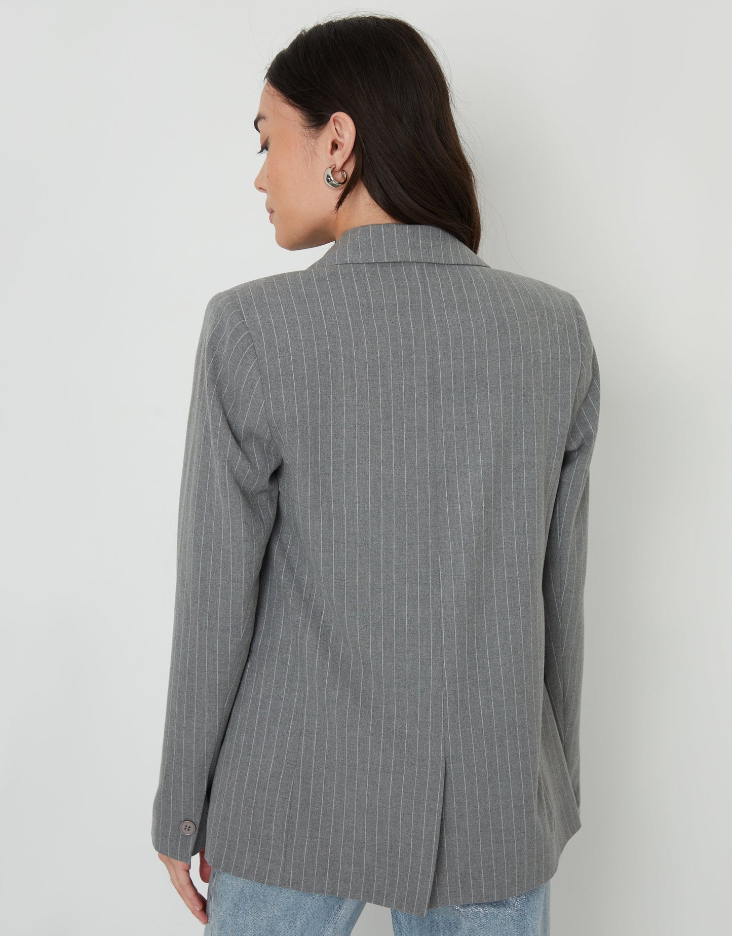 Women's Grey Pinstripe Lined Blazer