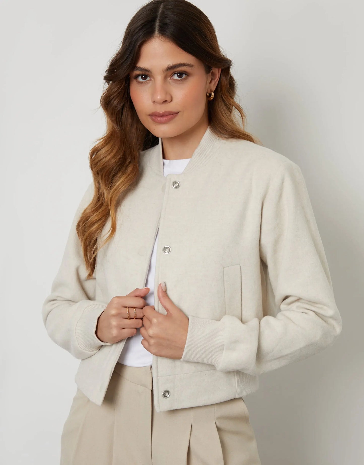 Women's Ecru Brushed Cropped Bomber Jacket Siouxe