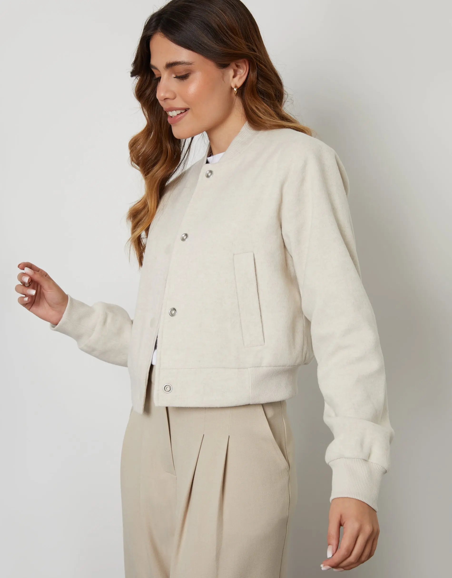 Women's Ecru Brushed Cropped Bomber Jacket Siouxe